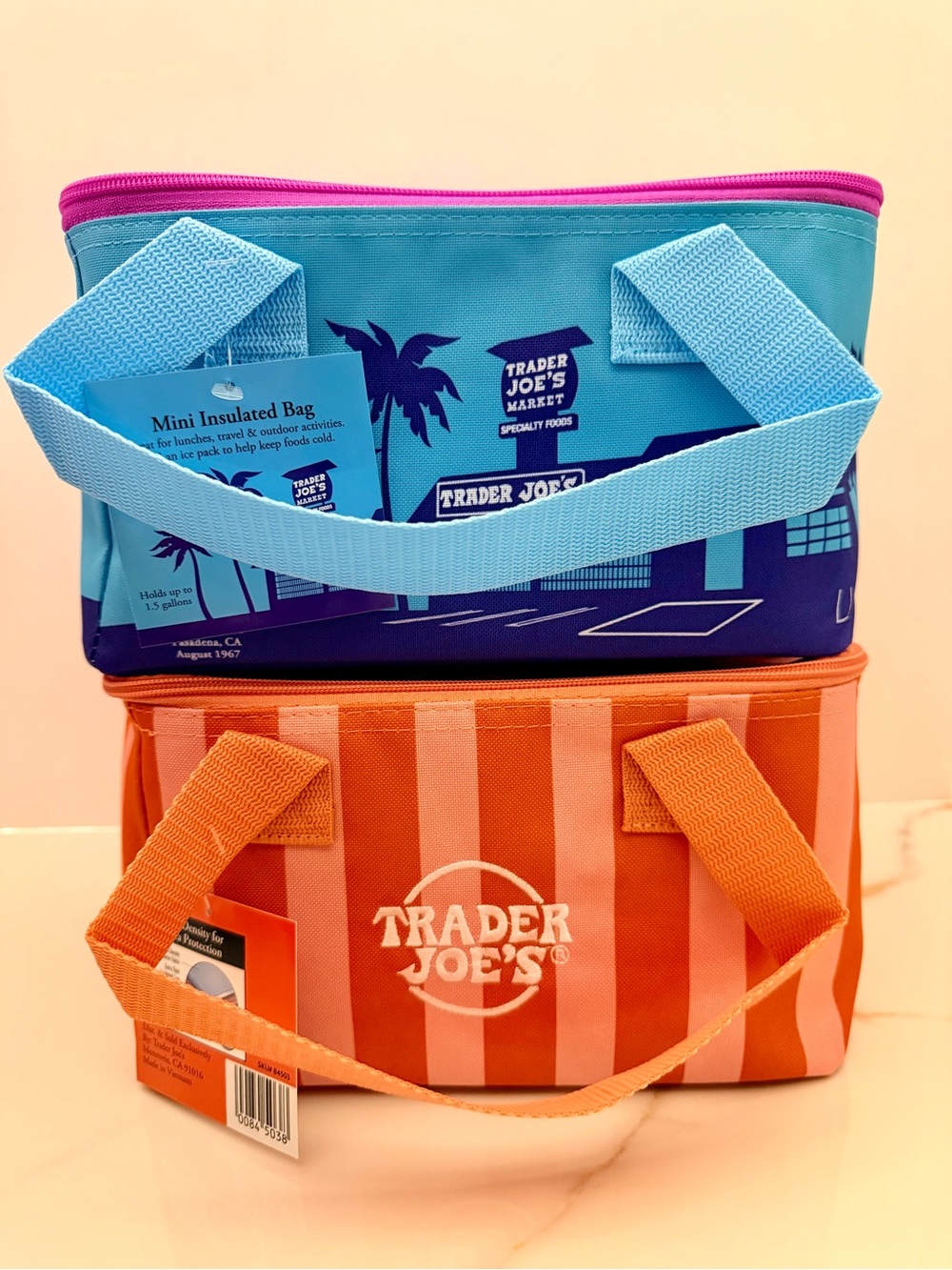 Set of 2 - Trader Joe's 2026 Mini Insulated Bags — Blue & Orange